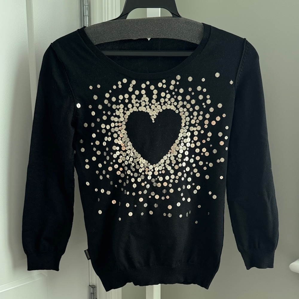 Moschino Black Silk Sweater with Silver Sequin Heart